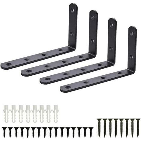 Staffe di fissaggio, 4 staffe angolari, staffa per mensola da garage a parete in acciaio inossidabile, staffa a L nera per parete, decorazione di mobili fai-da-te in stile industriale, connessione a v (1/5)