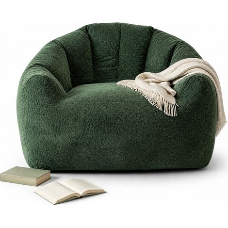 Pouf géant rond vert en tissu doux, siège ergonomique enveloppant pour salon, lecture et détente dans toutes les pièces de la maison CHICFURN (1/5)