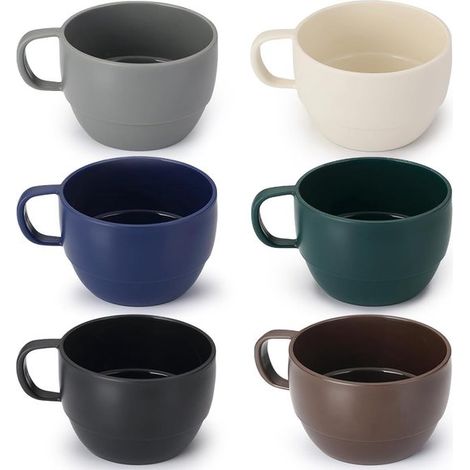 Set di 6 tazze da caffè da 350 ml. Tazze in plastica robuste e leggere, ideali per la casa, le attività all'aperto, i picnic e il campeggio. Un regalo perfetto per un compleanno. (1/5)