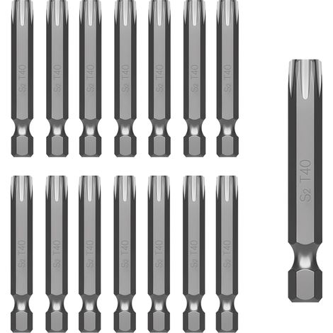 Lot de 15 embouts Torx T40 en acier S2, embout TX40 (longueur : 50 mm) - Convient pour vis Torx (1/5)