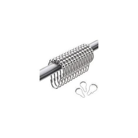 Anneaux de Douche en Acier Inoxydable,12 Pièces Crochets pour Rideau de Douche Crochets en S Petit pour Tringle de Douche de Salle de Bain (Argent) (1/5)