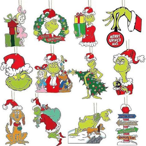 24-teiliges Set Weihnachtsbaumschmuck: Grünes Monster, einzigartige handgefertigte Weihnachtsbaumdekoration aus Holz für den Sieg
