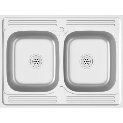Kitchen Sink with Double Basins Silver 800x600x155 mm Stainless Steel vidaXL