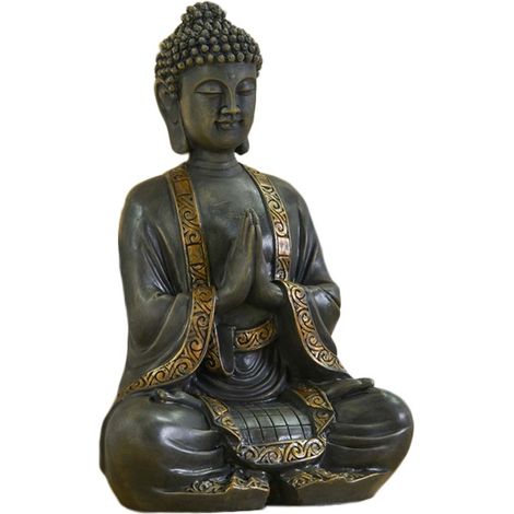 Statue bouddha méditation en résine – Hauteur 40 cm – Finition patinée et dorée – Élément de feng shui pour décoration intérieure – Sunchine (1/6)