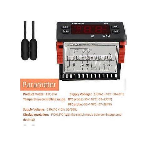 ETC-974 Digitaler Temperaturregler, Mikrocomputer-Thermostat, Thermostat, Kältemittelalarm, 220 V