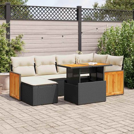 Set sofás jardín y cojines 7 pzas ratán sintético acacia negro vidaXL (1/5)