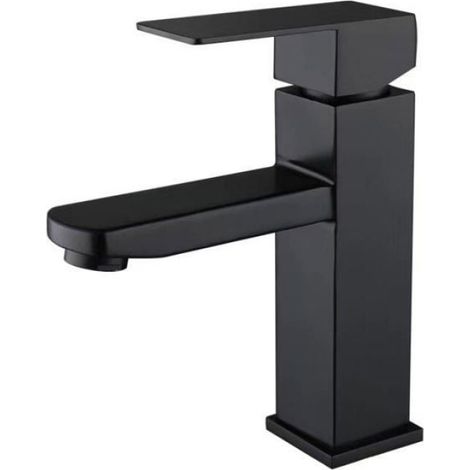 Mitigeur Salle De Bain - Carré - Monotrou - Acier Inoxydable - Noir - Pour Lavabo Et Vasque - 1 Pièce (1/5)