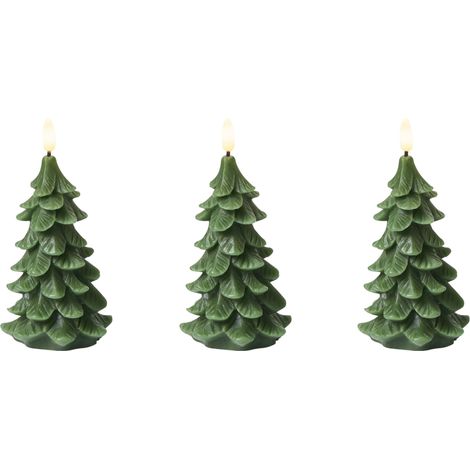 Lot de 3 Décorations d'Intérieur LED Sapins de Noël Bougies en Paraffine Vert Veloura