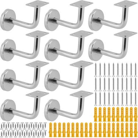 Lot de 10 supports de rampe d'escalier en acier inoxydable, supports de rampe d'escalier robustes, support de main courante d'escalier pour escaliers, supports muraux, argenté (1/5)