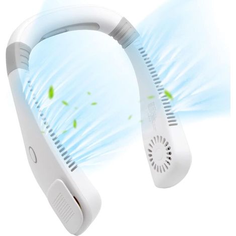 Ventilatore da collo portatile con funzione vivavoce, ricarica USB, batteria da 2000 mAh, 3 velocità del vento per escursionismo, corsa e pesca - Crezuo