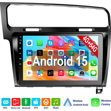 Autoradio pour VW Golf VII MK7 2013-2017 10" APPLE Carplay Android 15 Bluetooth EQ USB GPS Navi WIFI Écran tactile - 4+64G DAB+