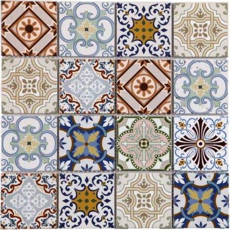 MAT INTER - Feuille 297x297x8mm - Tesselle 72x72 - Travertin peint patchwork - Style mediterraneen multi