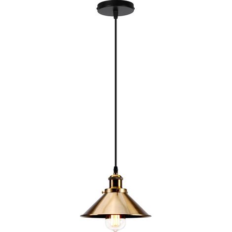 Lampes À Suspension Rétro Vintage Lustre 220MM E27 (Or) Plafonnier Industriel Abat-Jour En Métal Pour Loft Restaurant Café Bar (1/5)