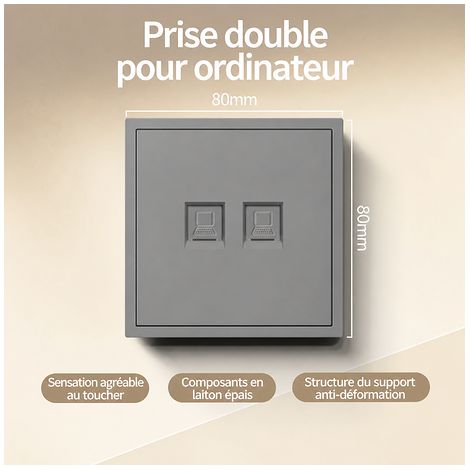 Double prise réseau RJ45 Cat6 Gigabit murale 80x80mm, 1 Pièce (1/5)