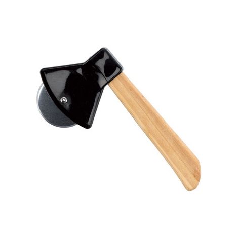 Rotella Taglia Pizza Forma Ascia in Plastica e Acciaio Manico in Bamboo (1/2)