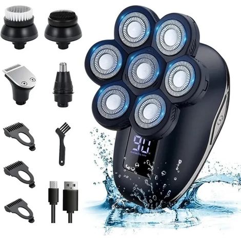 Rasoir Electriques Hommes - 5 in 1 Rasoir Tete Chauve Homme Sans Fil avec Écran LED - IPX7 100% Étanche Wet&Dry