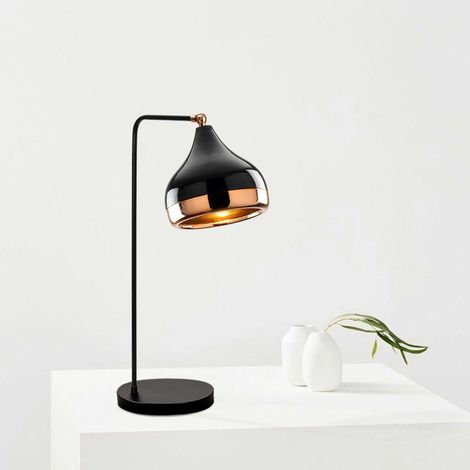 Lampe à poser design noir & cuivre, abat-jour orientable SILE (1/5)