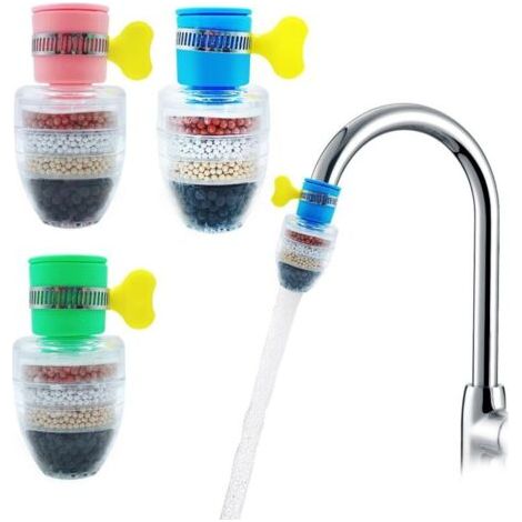 Filtre à eau multicouche à filtration fine - Lot de 4 filtres à charbon actif pour la maison et la cuisine (2 bleus, 1 vert, 1 rose) (1/4)