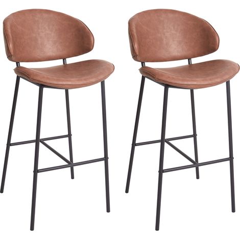 Conjunto de 2 sillas de bar modernas asiento respaldo curvo sin reposabrazos patas negras tapicería en piel sintética marrón Kiana