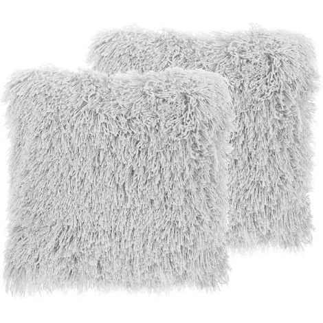 Conjunto de 2 cojines decorativos fundas de cojín decorativas de tela de poliéster gris con inserto de superficie peluda 45 x 45 cm Cide