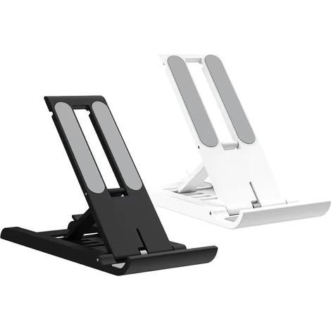 Lot de 2 Support de Téléphone Portable, Support de téléphone Pliable, Noir et Blanc, Pliable pour Bureau Support de Voyage Portable Accessoires de Bureau compatibles, Supports de téléphone de Bureau (1/5)
