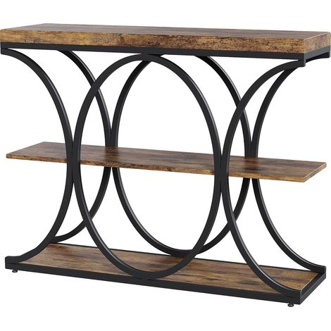 Mesa consola, diseño estrecho, amplio espacio de almacenamiento, color marrón. (1/2)
