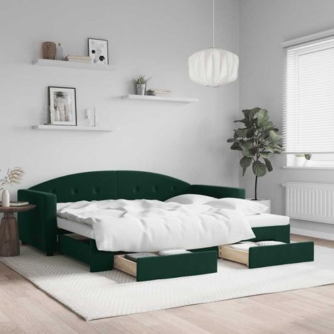 Lit gigogne，Lit Adulte，Lit de jour avec gigogne et tiroirs vert foncé 90x200cm velours CIV511778 (1/5)