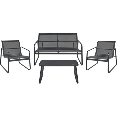 Conjunto de jardín 4 plazas con mesa industrial de metal negro Barrea (1/5)