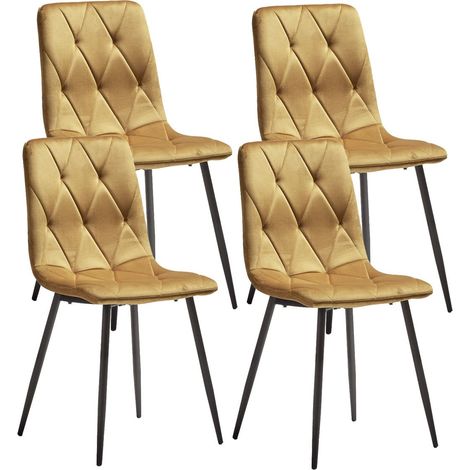 CARINE - Lot de 4 Chaises Capitonnées Jaune Pieds Métal (1/4)