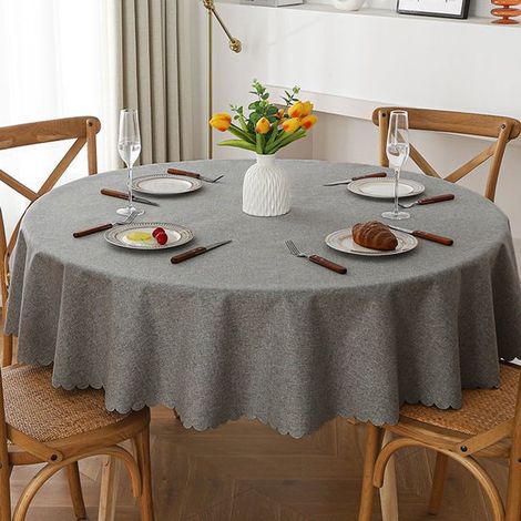 Mantel redondo de 120 cm de diámetro, tejido resistente y lavable, ideal para bufés, fiestas, cenas, bodas y baby showers (gris oscuro) (1/5)