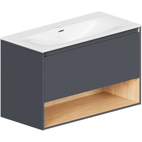 BERNSTEIN - Mueble lavabo suspendido MDF Antracita mate, lavabo DURAVIT Blanco brillo, orificio grifería, rebosadero, desagüe 103x49x62cm - BELDIVO antracita mate (1/5)