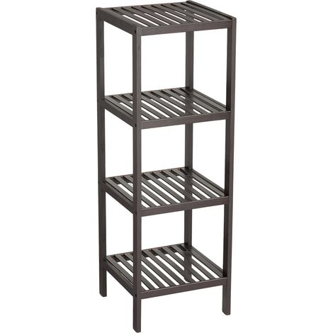 Étagère étroite en bambou à 4 niveaux pour salle de bain, avec étagères à lattes, support pour plantes en bois naturel, porte-serviettes sur pied, étagère d'angle pour salle de bain, entrée, chambre, (1/5)