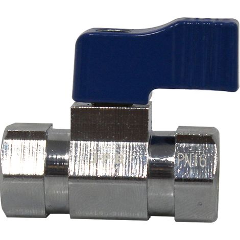 Mini-vanne laiton nickelé Femelle / Femelle 1/4" (8/13) - PN16 - manette bleue - Arcanaute (1/5)