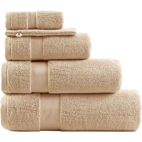 Lot de 4 Gants de Toilette en Coton ,650Gsm, Sable, 16X21Cm