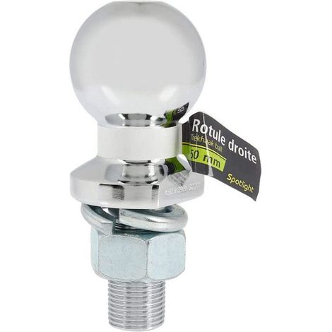 SPOTLIGHT BOULE D'ATTELAGE REMORQUE, ROTULE DROITE 50MM - ECROU DE BLOCAGE 22MM - COMPATIBLE TOUS TYPES DE VÉHICULES - CHARGE MA