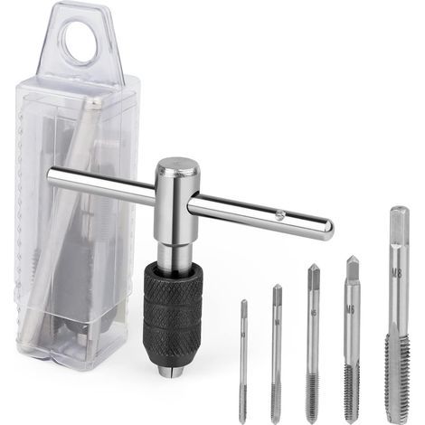 Metric Thread Tap, Carbon Steel Thread Tap, Machine Tap, with Adjustable Wrench, M3-M8 Screw Tap Wrench (Silver) (1/5)