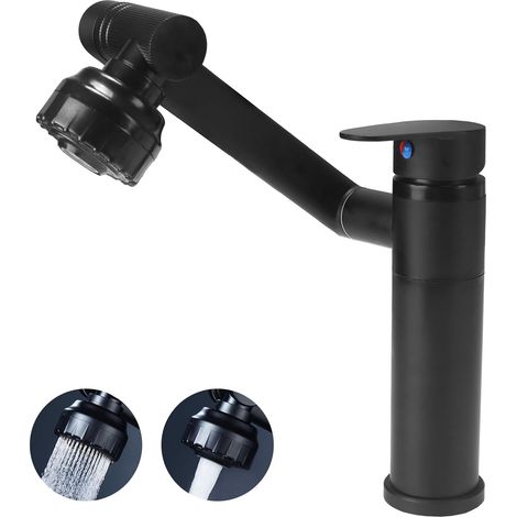 Robinet Cuisine Rabattable Réglable Pivotant à 360° Mitigeur Cuisine Noir avec 2 Douchette Modes Robinet Evier en Acier Inoxydable pour Salle de Bain ou Cuisine Noir