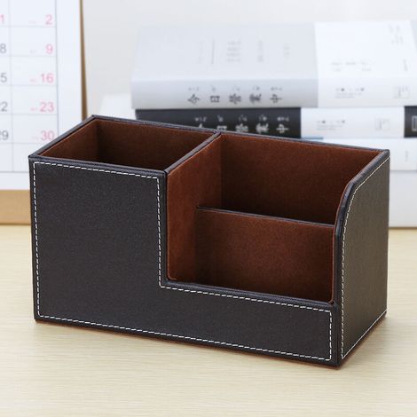 Boîte de rangement de papeterie en cuir(Petit porte-stylo marron) (1/5)