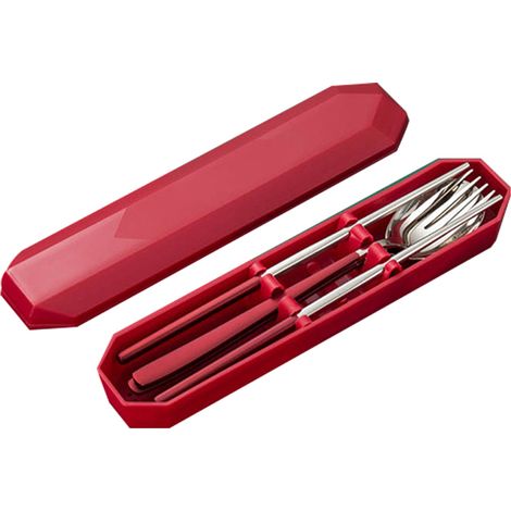 Ensemble de couverts portables en acier inoxydable 3 pièces, lavables au lave-vaisselle et réutilisables, comprenant fourchette, cuillère et baguettes, avec boîte. (1/5)