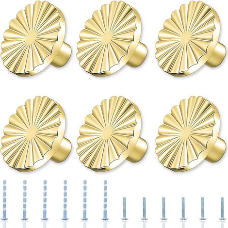 6 boutons de tiroir dorés, en alliage de zinc, à trou unique, pour armoires de cuisine, salle de bain ou chambre. (1/5)