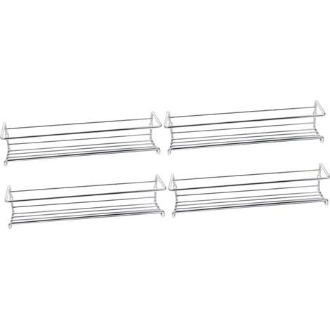 Scaffale per spezie da cucina, senza foratura, filo argentato 29 cm × 6,5 cm × 6 cm, scaffale per spezie per barattoli, con viti e ganci, 4 pezzi (1/5)