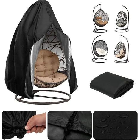 1pc (115x190cm, Black) 210D Oxford Garden Hanging Chair Cover, Waterproof Outdoor Chair Protective Cover Anti-UV/Windproof