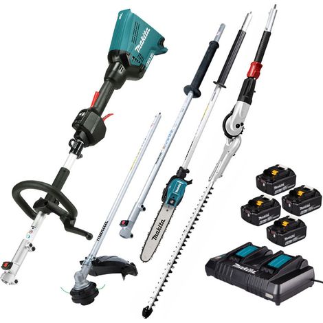 MAKITA Pack Outil Multifonctions 36V DUX60 + Rallonge + Coupe-Herbe + Perche élagueuse + Taille-haies + 4 batt 6Ah + Chargeur