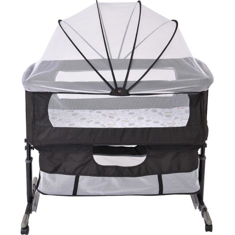 Skecten 2 en 1 Cunas de bebé para bebés/Cuna Colecho,Cuna Auxiliar Ajustable para niños pequeños,con Ruedas y Mosquitera,con Cesta de Almacenamiento,Negro (1/5)