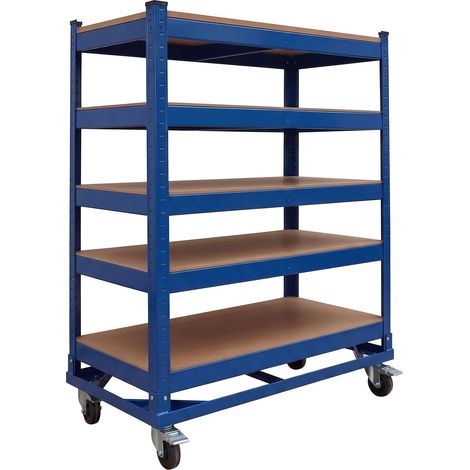 Relaxdays carrello officina 5 ripiani, ruote con freno, fino a 750 kg, 110x90x45 cm, acciaio blu
