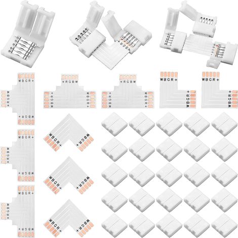 35 Pièces Connecteur de Bande LED 5 Broches 10 mm Sans Soudure - Adaptateur en Forme L et T pour Lumières 5050 3528 - Connexions (1/5)