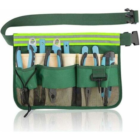 Ceinture à outils de jardinier Ceinture à outils de jardin portable Kit multi-compartiments pour outils Électricien Artisan Vert- (1/4)