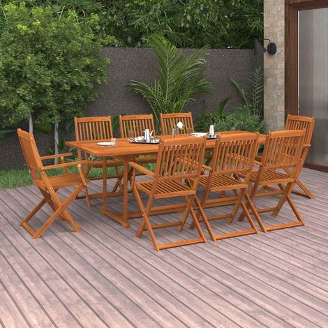 Ensemble Table et Chaise de Jardin 9 pcs - Mobilier à dîner de jardin Bois d'acacia massif BV205757 - BonneVie (1/5)