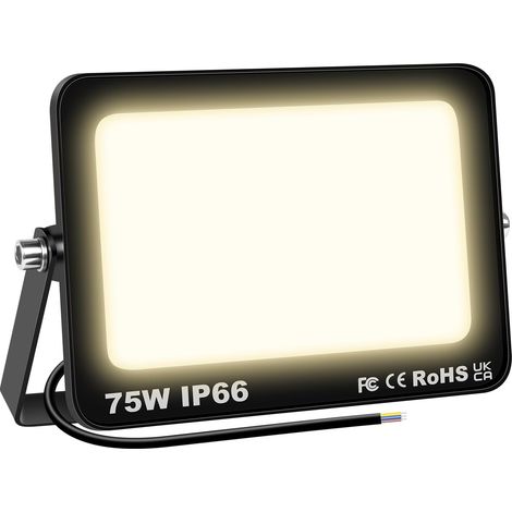 Projecteur LED Exterieur 75W, 7500LM Spot LED Extérieur Blanc Chaud 3000K, IP66 Etanche Eclairage Exterieur Lumière de Sécurité pour Patio, Jardin, Garage, Terrasse, Usine, Entrée