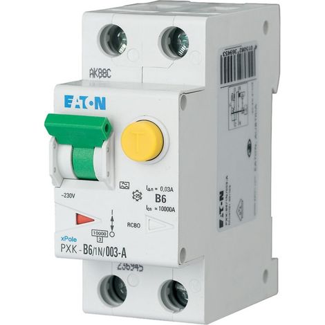 Eaton Combinación de interruptor diferencial/interruptor automático, 6 A, 30 mA, Característica de disparo interruptor automático: B, 1p + N, Característica de disparo interruptor diferencial: A, 2369